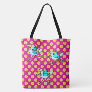 Pickleball Happy Blue Bird Yellow and Pink Tote Bag