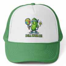 Pickleball Hat - Cute Cartoon Pickle with Paddle