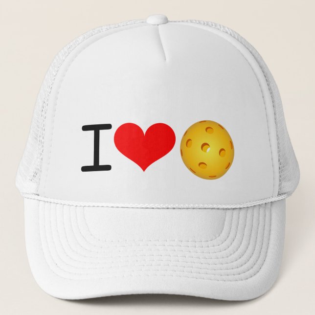 Pickleball Hat: "I Love Pickleball" (White) Trucker Hat (Front)