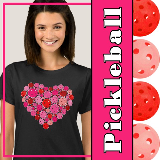 Pickleball Heart Pink and Red Love T-Shirt (Pickleball red and pink heart)