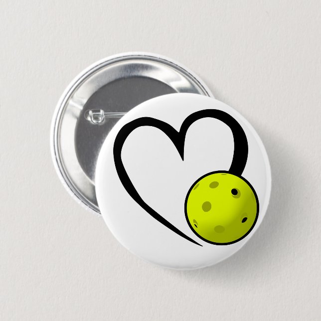 Pickleball Heart Valentine Love Black and Yellow Button (Front & Back)