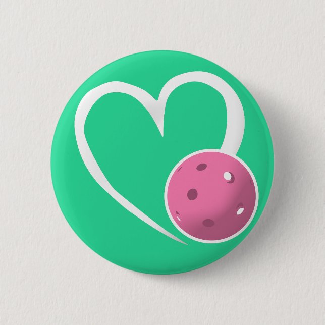 Pickleball Heart Valentine Love Pink Turquoise Button (Front)