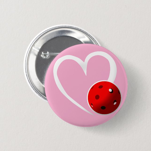 Pickleball Heart Valentine Love Pink White Black Button (Front & Back)