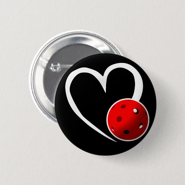 Pickleball Heart Valentine Love Red White Black Button (Front & Back)