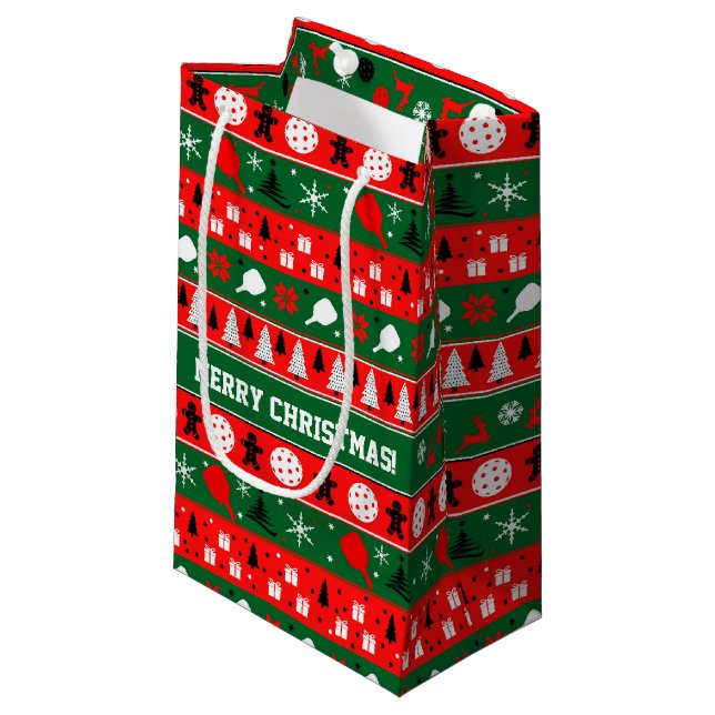 Pickleball Holiday Cheer Small Gift Bag (Front Angled)