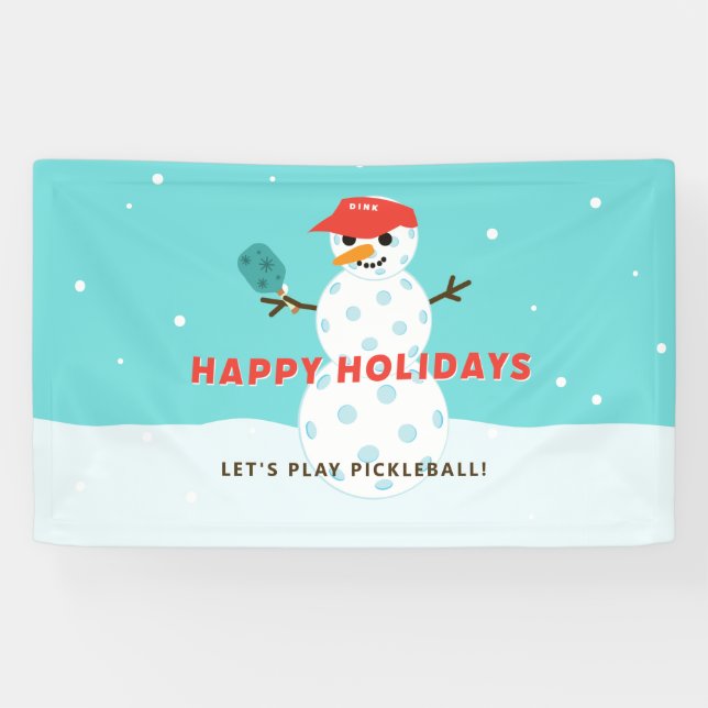Pickleball Holiday Christmas Funny Snowman Party Banner (Horizontal)