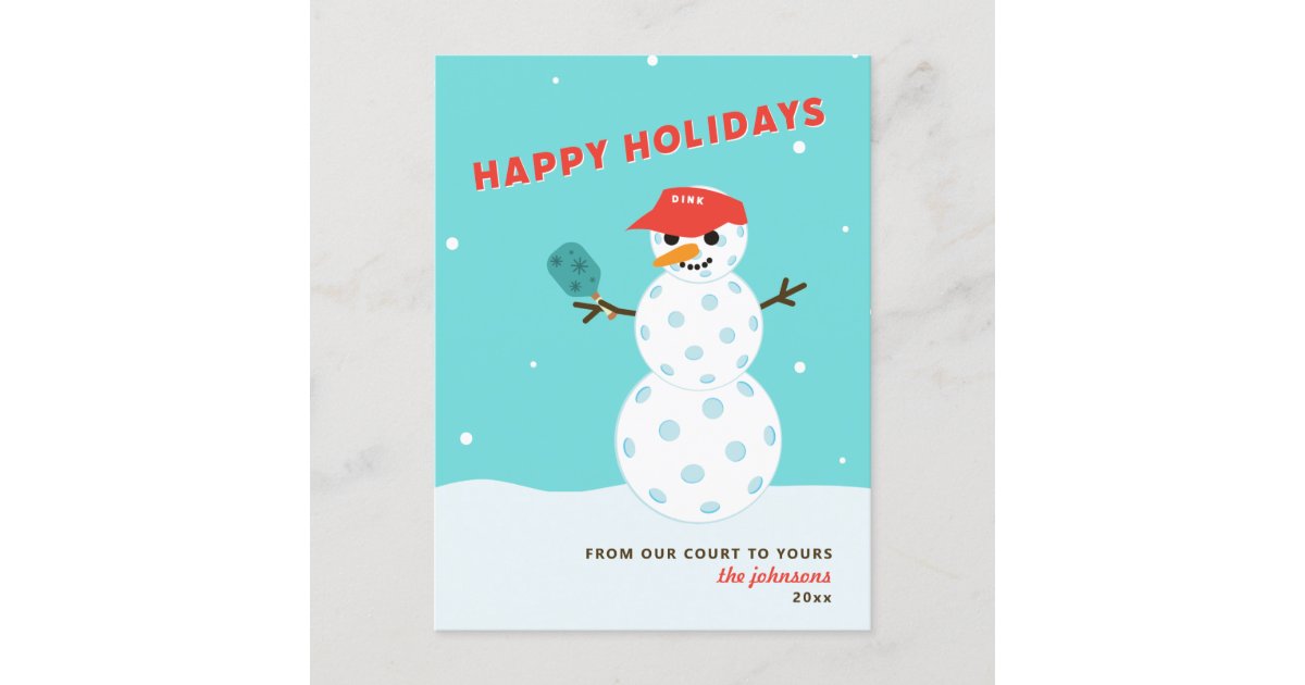 Pickleball Holiday Christmas Humorous Snowman Card | Zazzle