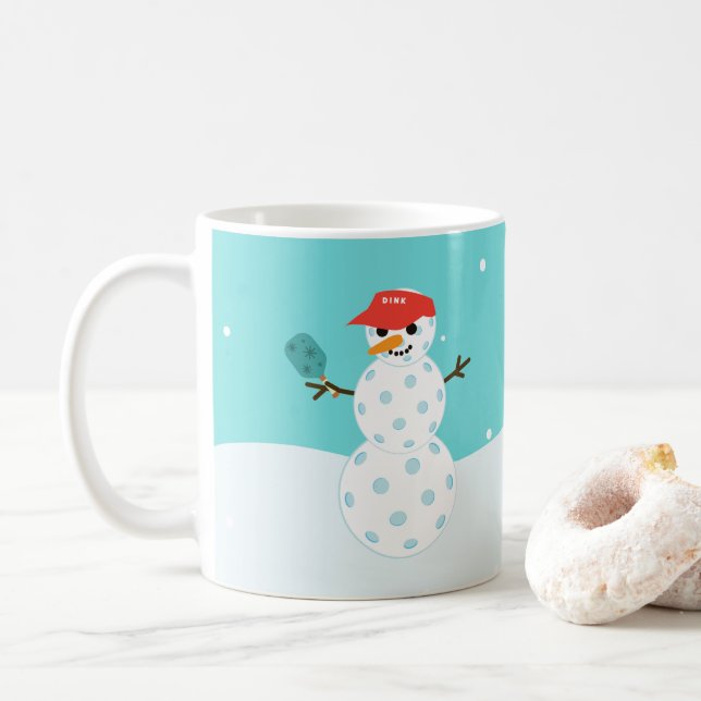 Pickleball Holiday Christmas Humorous Snowman Mug (With Donut)