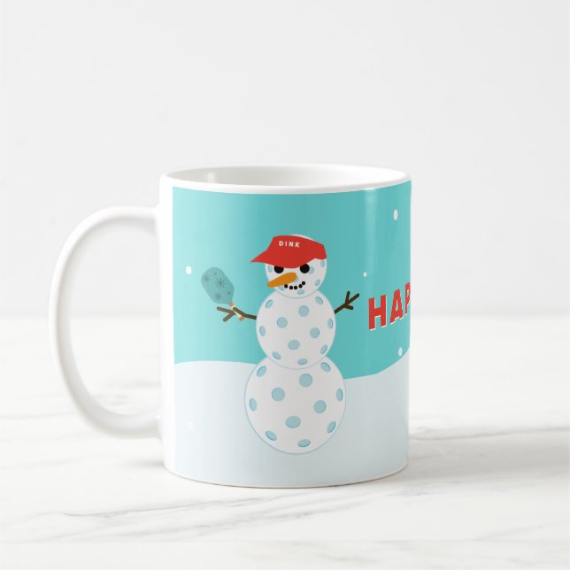 Pickleball Holiday Custom Humorous Snowman Mug (Left)