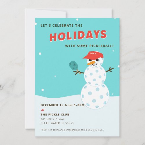 Pickleball Holiday Party Humorous Snowman Invitation