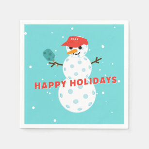 Pickleball Holiday Party Humorous Snowman Napkins