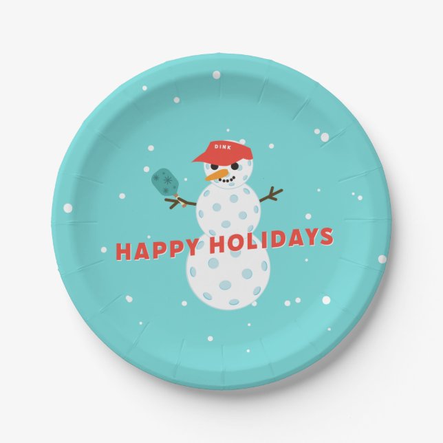 Pickleball Holiday Party Humorous Snowman Plate (Front)