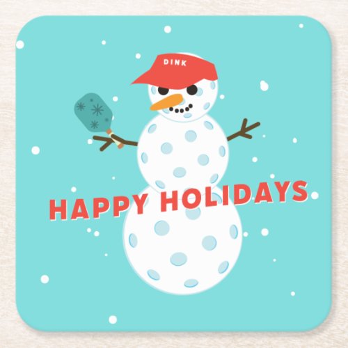 Pickleball Holiday Party Humorous Snowman Square Paper Coaster