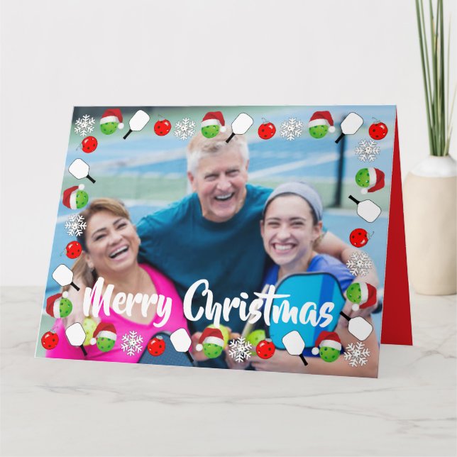 Pickleball Holiday Photo Frame Merry Christmas Card (Front)