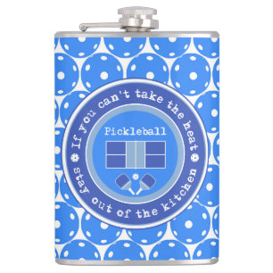 Pickleball: If you can't take the heat /pale blue Flask