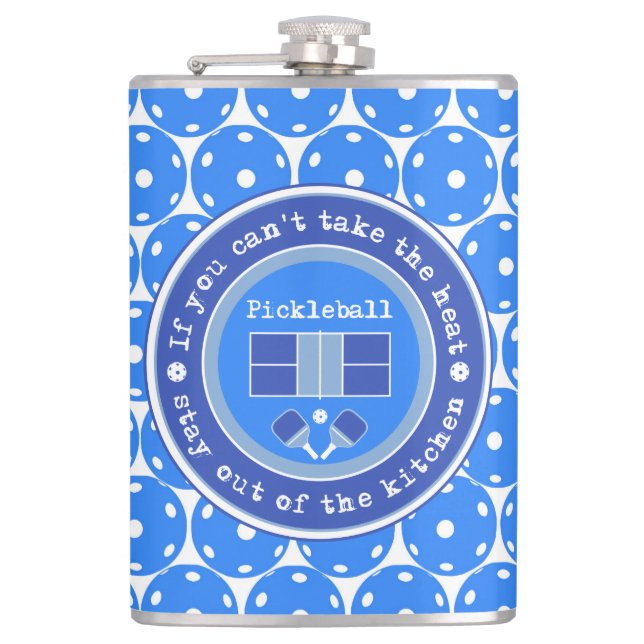 Pickleball: If you can't take the heat /pale blue Flask (Front)