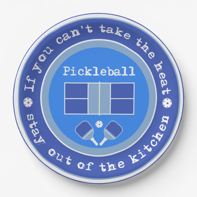 Pickleball: If you can't take the heat /pale blue  Paper Plates (Front)