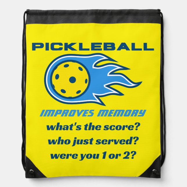 Pickleball Improves Memory Funny Questions Drawstring Bag (Front)