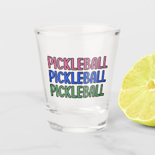 Pickleball in Pink Blue Green Typography Shot Glass