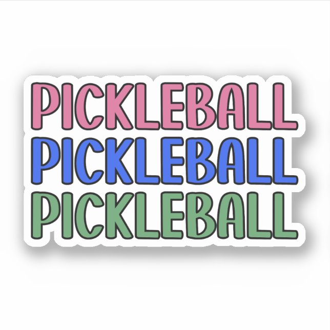 Pickleball in Pink Blue Green Typography Sticker (Front)