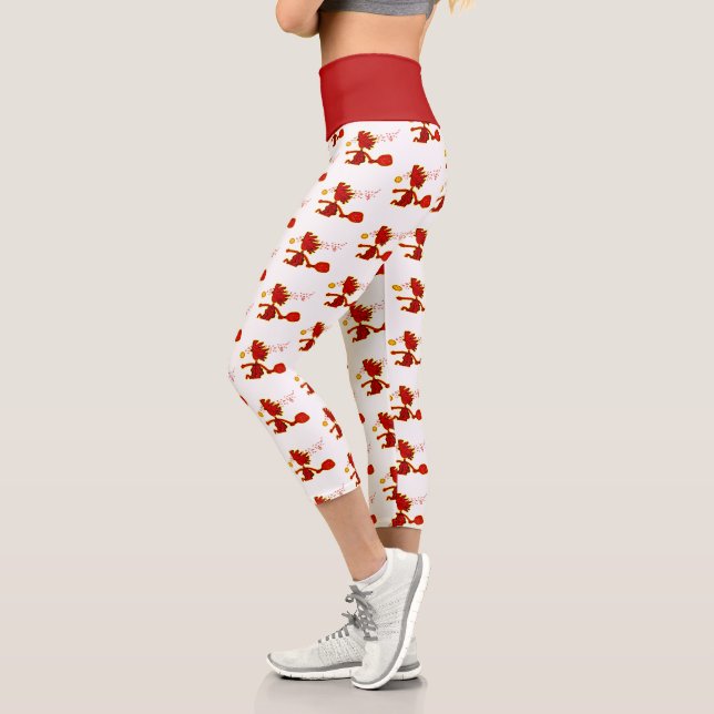 Pickleball In Red On White Capri Leggings (Left)