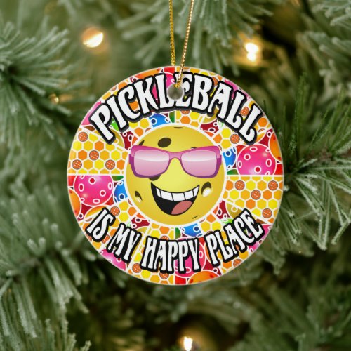 Pickleball is My Happy Place Colorful Christmas Ceramic Ornament