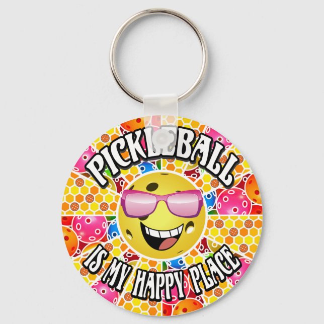 Pickleball is My Happy Place -  Colorful Graphic Keychain (Front)