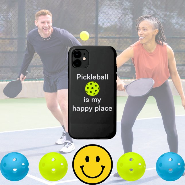 Pickleball Is My Happy Place Funny  Case-Mate iPhone Case (Pickleball is my happy place funny phone case)