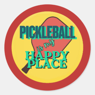 Pickleball is my happy place humor classic round sticker