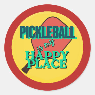 Pickleball is my happy place humor  classic round sticker