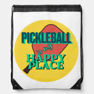 Pickleball is my happy place humor drawstring bag