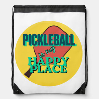 Pickleball is my happy place humor drawstring bag
