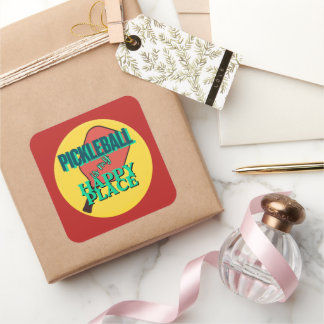 Pickleball is my happy place humor  square sticker
