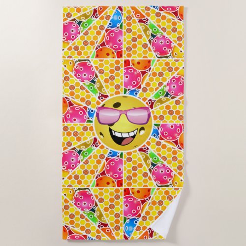 Pickleball is My Happy Place Smiling Pickleball Beach Towel