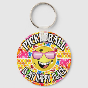 Pickleball is My Happy Place, Smiling Pickleball Keychain