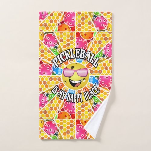 Pickleball is My Happy Place _ Yellow Pink Sun Fun Hand Towel