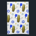 Pickleball Jewish Hanukkah Kitchen Towel<br><div class="desc">Funny pickleball Hanukkah holiday design featuring a pickle ornament holding a pickleball paddle.</div>