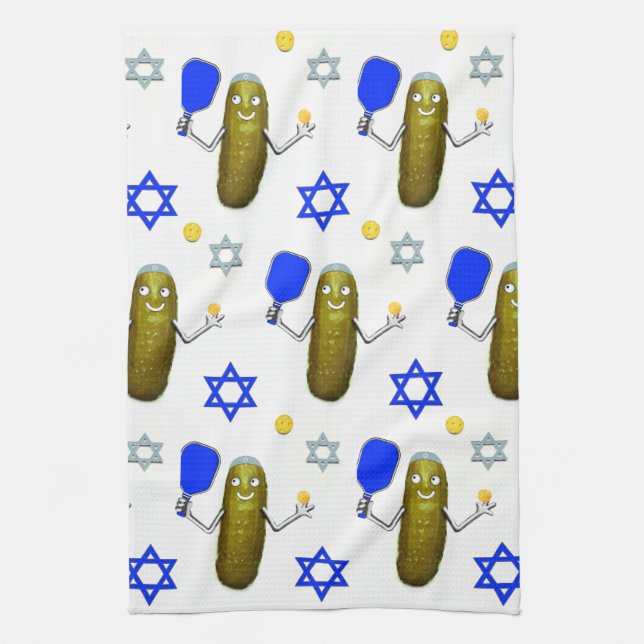 Pickleball Jewish Hanukkah Kitchen Towel (Vertical)