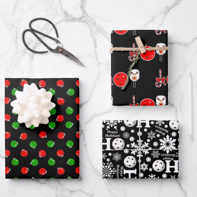 Pickleball Joy Christmas Gifts Red Green Black Wrapping Paper Sheets (Front)