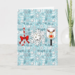Pickleball Joy Christmas Ho Ho Ho Snowballs Blue Card