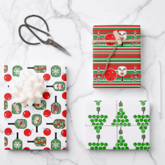 Pickleball Joy Christmas Ornaments Red Green White Wrapping Paper Sheets