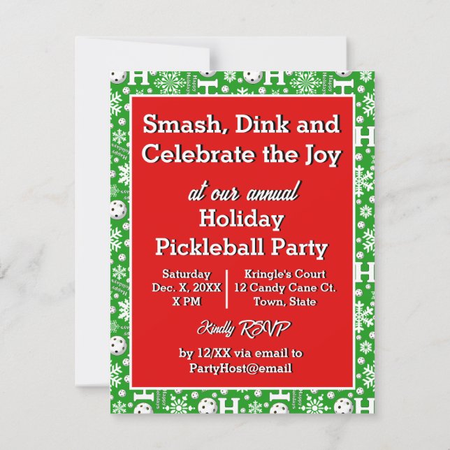 Pickleball Joy Christmas Party Red and Green Santa Invitation (Back)