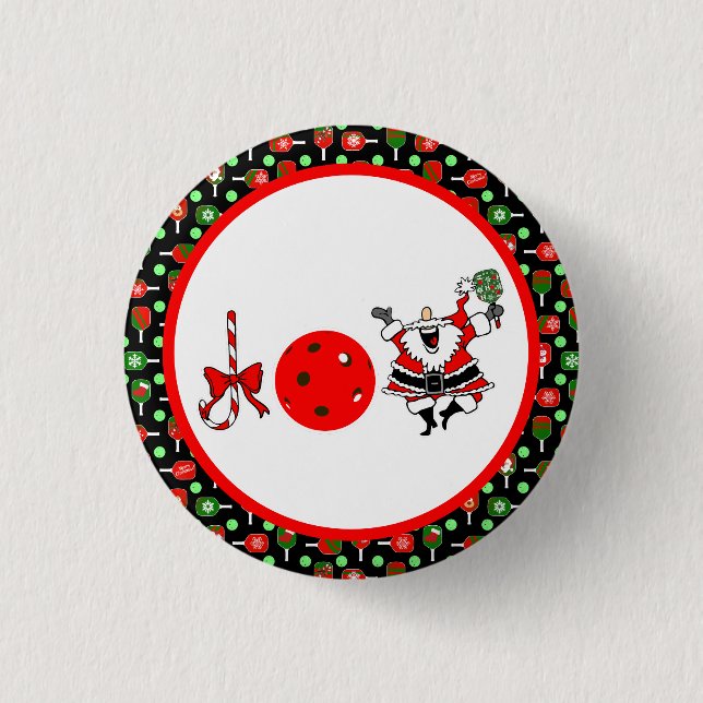 Pickleball Joy Christmas Party Red Green and Black Button (Front)