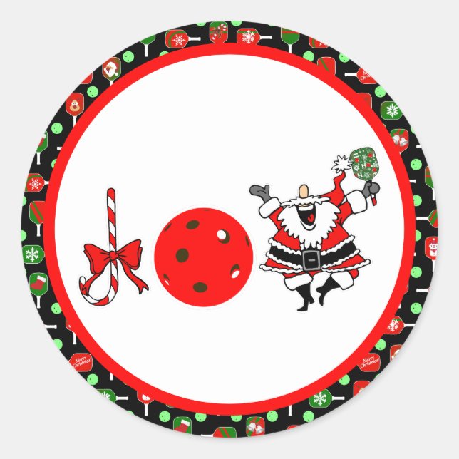 Pickleball Joy Christmas Party Red Green and Black Classic Round Sticker (Front)