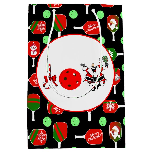 Pickleball Joy Christmas Party Red Green and Black Medium Gift Bag (Front)
