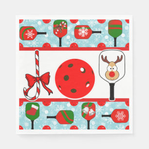 Pickleball Joy Christmas Party Red Green on Blue Napkins