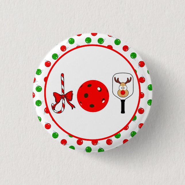 Pickleball Joy Christmas Party Red Green Ornaments Button (Front)