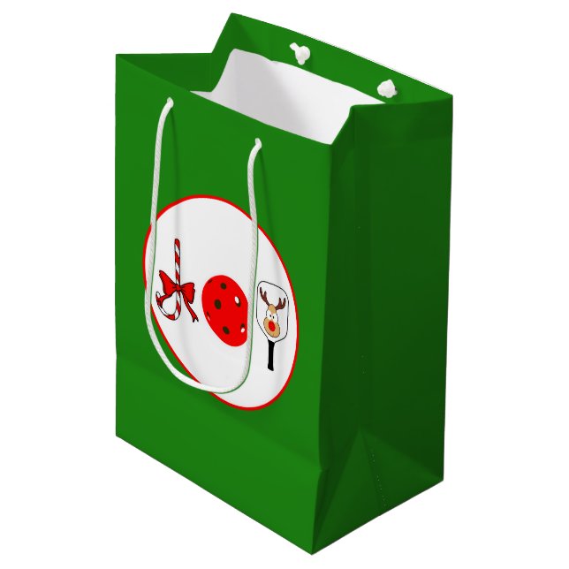 Pickleball Joy Christmas Party Red Green Ornaments Medium Gift Bag (Front Angled)