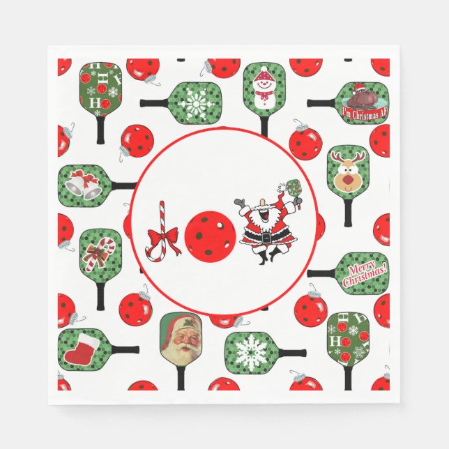 Pickleball Joy Christmas Party Red Green Paddles Napkins (Front)