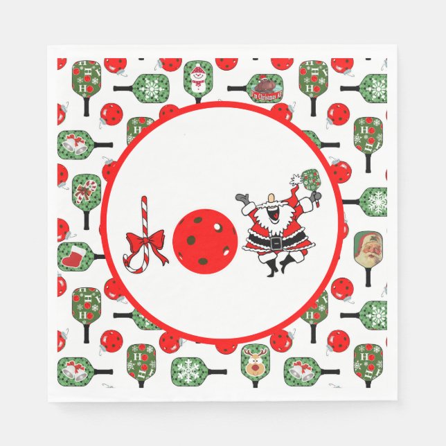 Pickleball Joy Christmas Party Red Green Paddles Napkins (Front)